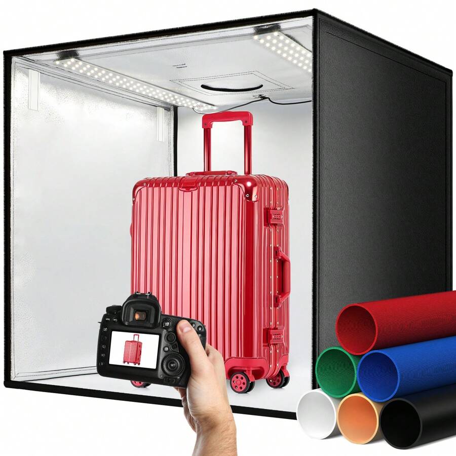 DUCLUS Portable Photo Studio Box 24" X 24", Adjustable Light Box With 120pcs SMD LED Beads, Photo Shooting Tent With White Light And 6 Color Background - Black-60cm - View 1