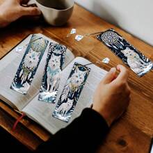 4 Stücke DIY Diamantmalerei Lesezeichen Sets - Traumfänger Weißer Wolf Design, handgefertigtes Diamantkunst Lesezeichen Set für Buchliebhaber, einzigartiges Geschenkidee