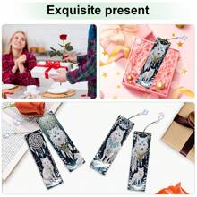 4 Stücke DIY Diamantmalerei Lesezeichen Sets - Traumfänger Weißer Wolf Design, handgefertigtes Diamantkunst Lesezeichen Set für Buchliebhaber, einzigartiges Geschenkidee
