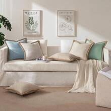 1pc (Pillow Insert Not Included) Linen-Like Rope Trimmed Throw Pillow Cover, Suitable For Living Room, Bedroom, Dining Room, Patio, Wedding Decor, Home Use, 4 Seasons - Blue - View 6
