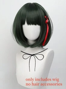 14 inch korte rechte donkergroene BOB-pruik met pony's synthetische cartoon anime cosplay haar pruiken voor vrouwen meisjes dagelijks feest kostuum pruiken Halloween feest verjaardag vakantie Thanksgiving dag kerstcadeaus decoraties cos rekwisieten accessoires