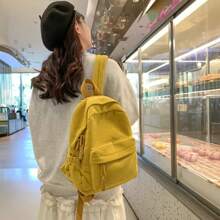 Women Corduroy Backpack Medium Fashion Casual College School Bag Girls Women Waterproof - 黃色 - 查看 3