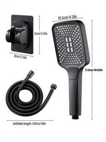 Tatukiko High Pressure Square Shower Head With Large Water Outlets, High Flow Rate Single-Hand Shower Head, 1.5m Shower Hose, No-Drill Shower Holder, Bathroom Home Bathroom Decor Fall Decor Bathroom Accessories