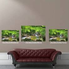 Canvas Print Wall Art River Through The Green Forest Nature Wilderness Photography Modern Art Rustic Scenic Colorful Multicolor For Living Room, Bedroom