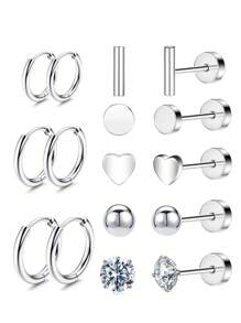 8 Pairs Of Medical Stainless Steel Earrings For Sensitive Ears, Small Opal Balls CZ Flat Back Stud Earrings, Hypoallergenic Hoop Earrings For Men And Women 20G Cartilage Earrings - Earring Set - View 9