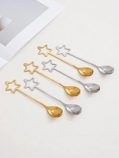 2pcs Ramadan Star Shaped Stainless Steel Dessert Spoons, Cake Spoons, Seasoning Spoons'