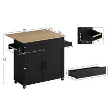 Rolling Kitchen Island Table On Wheels With Drop Leaf, Storage Cabinet, Drawer, Spice, Towel Rack, Kitchen Cart - Black - View 5