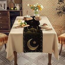Ramadan Linen Crescent Moon Printed Tablecloth, Home Decor Party Festival Atmosphere Table Runner - Multicolor - View 4
