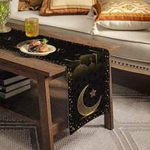 Ramadan Linen Crescent Moon Printed Tablecloth, Home Decor Party Festival Atmosphere Table Runner - Multicolor - View 5