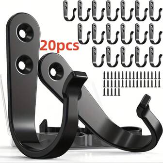 20 件重型铁质衣帽钩，壁挂式金属衣架，防锈涂层，易于安装，工业展示钩，适用于家居和办公室装饰