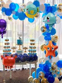 5pcs Sea Animal Balloons Crab, Sea Star, Pufferfish, Sea Horse, Octopus Foil Balloons For Birthday Under The Sea Theme Party Supplies