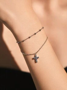 MODIAN Exquisite Cross CZ Bracelet 925 Sterling Silver Stackable Double Layer Link Chain Beads Bracelets For Women Fine Jewelry