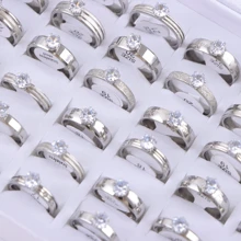 10 件时尚优雅合成锆石不锈钢戒指女式混合风格闪亮结婚戒指珠宝派对礼物不褪色 - 10個不銹鋼婚禮戒指 - 查看 7