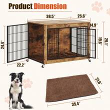 VITESSE Dog Crate Furniture With Cushion, 38 Inch Double Doors Wooden Dog Kennel Indoor With Wheels, Dog House Side End Table For Large Medium Dogs