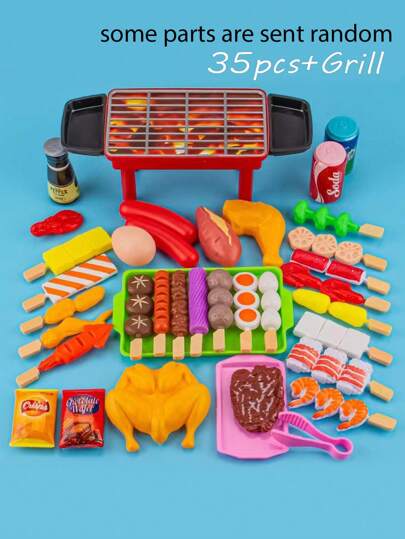 Mini Kids Kitchen Cooking Playset Barbecue Grill Toy, Simulated Cooking, Realistic Food, Multi-Piece Gift Set For Children, Holiday, Birthday, Christmas, New Year Gift