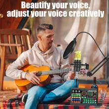 Podcast Equipment Bundle, Soundcard Recording Studio Package With Voice Changer, Live Sound Card - Audio Interface For Laptop Computer Vlog Living Broadcast Live Streaming - Black - View 3