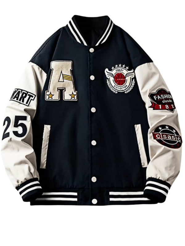 Chaqueta de béisbol universitaria de manga larga con estampado de letras y parches, estilo grunge y calle para hombre, ideal para otoño e invierno
