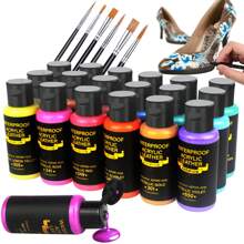 Kit de pintura acrílico para zapatillas, zapatos, bolsos y talla grande - 12/18 colores vibrantes, incluye finalizador y 6 pinceles con paleta - Juego de pintura flexible e impermeable para artistas y manualidades, 24/36 colores de pintura acrílico, 75ml de colores de pintura acrílico - Conjuntos - Ver 12