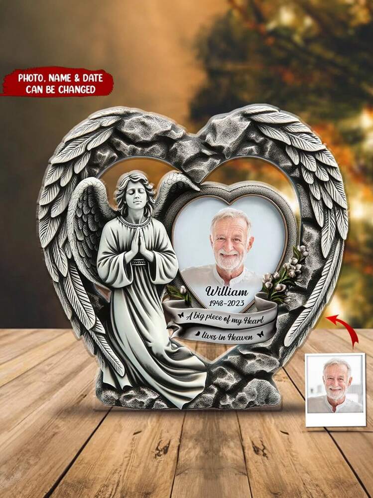 Angelo Commemorativo In Acrilico Con Frasi: Regalo Per Lutto, 15x15x1,5cm, Decorazione Ricordo