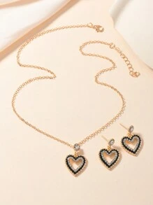 1 套时尚女士首饰：1 对耳环 + 1 条心形水晶设计的项链，适合休闲、派对和约会佩戴 - 金色 - 查看 2