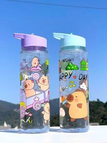 1 pieza Botella de agua portátil de 800ml con estampado de dibujos animados, con pajita y cuerda, adecuada para deportes al aire libre - Multicolor - Ver 6