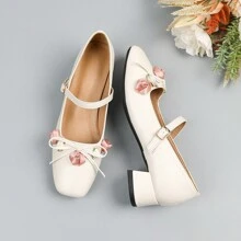 Pumps mit Blockabsatz und Blumen-Detail für Damen in Große Größen, Lässig-Stil, Valentinstag