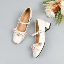 Pumps mit Blockabsatz und Blumen-Detail für Damen in Große Größen, Lässig-Stil, Valentinstag