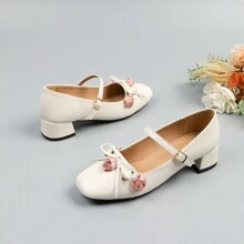 Pumps mit Blockabsatz und Blumen-Detail für Damen in Große Größen, Lässig-Stil, Valentinstag