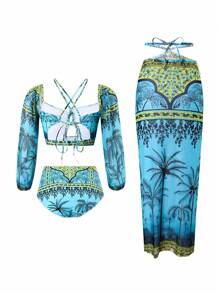Maillot de bain bikini sexy et avec jupe enveloppante, soutien et couverture, robe de plage style européen, pour les vacances d'été