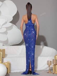 Modphy Modphy Luxury Sparkling Crystal Rhinestone High Neck Mesh Bodycon Dress, Formal Bridesmaid Gown, Wedding Guest Dress For Wedding, Evening Party
