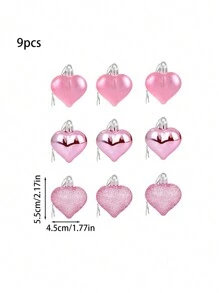9pcs Electroplated Glitter Heart Shape Ornament Set, Multipurpose Hanging Decor For Valentine's Day, Wedding, Mother's Day Events