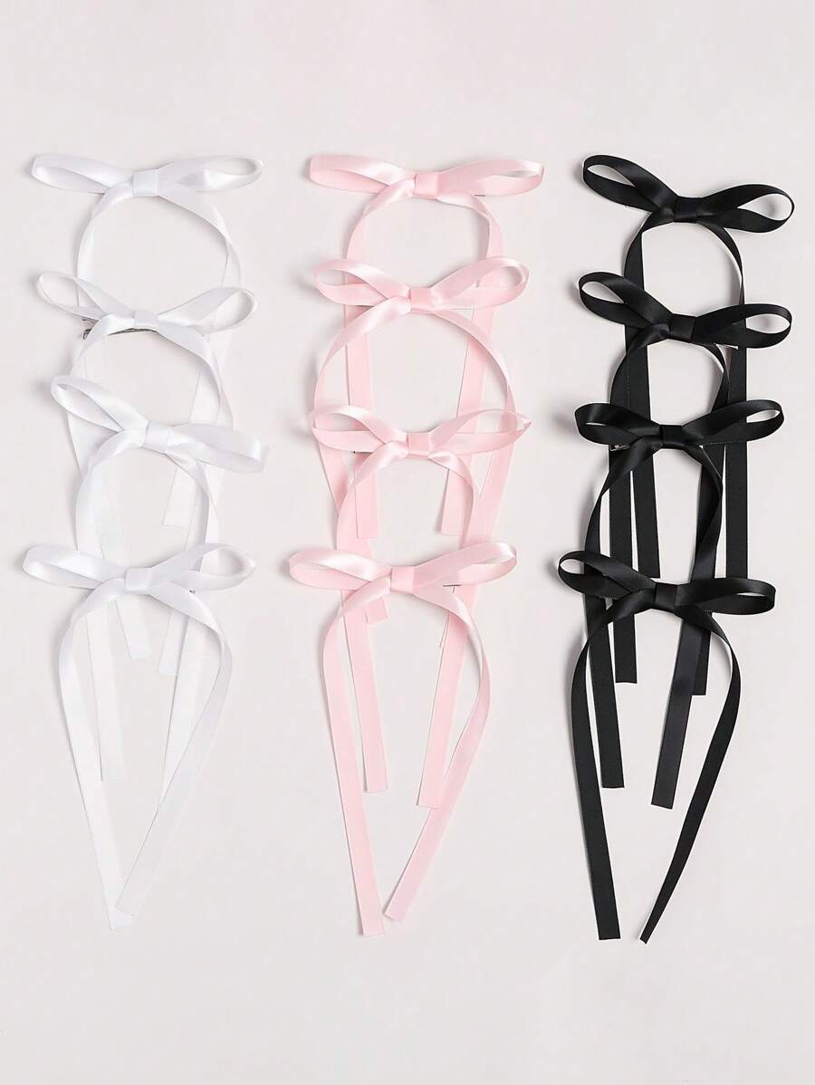 6/12件装女士涤纶丝带彩色蝴蝶结发夹，时尚发卡，甜美可爱发夹，优雅蕾丝发爪，芭蕾舞者Y2K仙女风发饰，适合日常佩戴，公主风发饰套装，情人节礼物，校园用品，大学用品，蝴蝶结，头部饰品 - 白色+粉紅色+黑色 - 查看 1