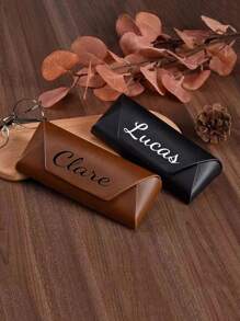 1pc Leather Eyeglasses Case, Anti-Pressure Myopia Glasses Box, Fashionable Large Capacity, Customizable With Name And Image - Multicolor - View 5