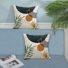 2 PIÈCES Taie d'oreiller de style bohème Abstrait Coucher de soleil doré vert sapin Taie d'oreiller extérieure de style médiéval bohème tropical à motif de feuilles Décorations de ferme Housse de coussin de canapé sans rembourrage sur un côté