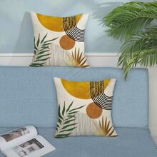 2 PIÈCES Taie d'oreiller de style bohème Abstrait Coucher de soleil doré vert sapin Taie d'oreiller extérieure de style médiéval bohème tropical à motif de feuilles Décorations de ferme Housse de coussin de canapé sans rembourrage sur un côté