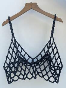 DEKUNER 1件新款韩版简约仿珍珠身体链，可爱串珠项链，适合搭配西装外套或毛衣 - 黑色 - 查看 4