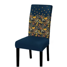 1/2/4pcs Bohemian Milk Silk Restaurant Chair Covers, Vintage Yellow Orange Plant Floral Chair Seat Protectors, Solid Navy Blue Stretchy Removable Universal Chair Slipcovers For Kitchen, Ceremony, Banquet, Hotel Decor
