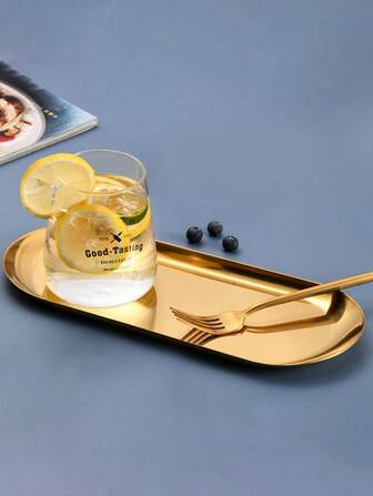1 pieza Bandeja ovalada dorada de acero inoxidable, para servir postres en bodas y fiestas