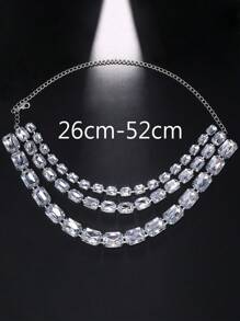 1pc Silver Multi-Layer Asymmetrical Crystal Bridal Wedding Necklace Jewelry Accessory - Silver - View 3