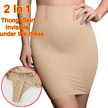 2 In1 Women Shapewear Thong Skirts Slimming Tummy Control Slip Dress Under Dresses Body Shaper Seamless Compression Bodycon Shaping Underdress Underwear Tube Stretchy Mini Dress Corset Boned - Beige - View 3