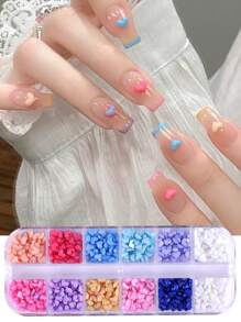 12 شبكة ألوان مختلطة من تشارمات الأظافر بشكل قلب، اكسسوارات فن الأظافر بشكل قلب مسطح للزينة، لوازم مانيكير DIY للأظافر - متعدد الألوان - مشاهدة 3
