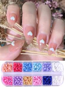 12 شبكة ألوان مختلطة من تشارمات الأظافر بشكل قلب، اكسسوارات فن الأظافر بشكل قلب مسطح للزينة، لوازم مانيكير DIY للأظافر - متعدد الألوان - مشاهدة 2