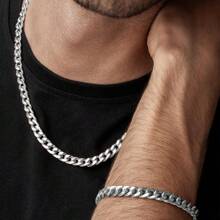 2pcs Stainless Steel Men's Necklace And Bracelet Set, Men's Fashion Accessory