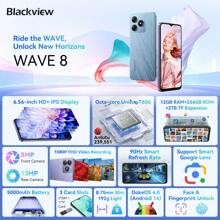 Blackview WAVE 8 解锁手机（2025 新款），12GB（4+8 扩展）RAM+256GB ROM/2TB 扩展安卓手机，安卓 14 智能 AI，5000mAh 电池 18W 快速充电，6.52 英寸高清+显示屏，3 个卡槽，3 个卡槽，面部解锁，适用于英国 - 英規插(220-240V) - 查看 4