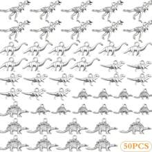 50/100pcs Vintage Silver Dinosaur Pendant Set - Alloy Animal Pendants, Suitable For DIY Jewelry, Necklace And Bracelet Making - Silver - View 14
