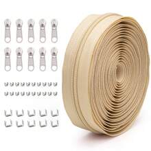 1 Set = 4.5M Zipper + 10 Zipper Pulls + 20 Top Stops + 10 Bottom Stops, #5 Nylon Zippers, 85 Color Options, Suitable For Garments, Bags, Home Textiles, Bedding