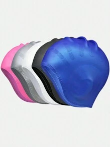 1 pieza Gorra de natación de silicona duradera con bolsillos para orejas para adultos y adolescentes, protege el cabello largo y proporciona alta elasticidad