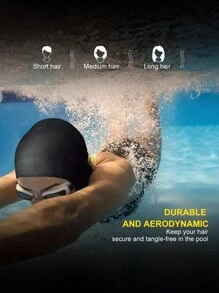 1 pieza Gorra de natación de silicona duradera con bolsillos para orejas para adultos y adolescentes, protege el cabello largo y proporciona alta elasticidad