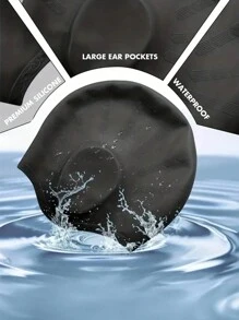 1 pieza Gorra de natación de silicona duradera con bolsillos para orejas para adultos y adolescentes, protege el cabello largo y proporciona alta elasticidad