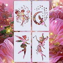 4pcs/Set 7"X4" Reusable Fairy Stencils, For DIY Crafts, Home Decor, Wood, Canvas, Wall & Furniture - PVC Material,Back To School,School Supplies - Fairy Template - View 10